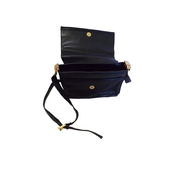 Classic Style Genuine Leather Navy Blue Shoulder Bag with Gold tone Hardware - Picture 3 of 5